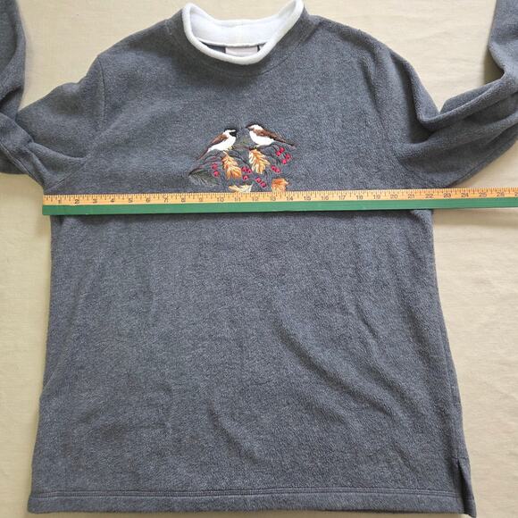 Croft & Barrow Woman's Grey Fleece Long Sleeve Sweater with Birds Design size XL - Picture 6 of 7
